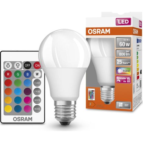 Bombilla LED opaca regulable OSRAM RGBW, casquillo E27 estándar, 806 lúmenes, 60 W, luz blanca cálida OSRAM