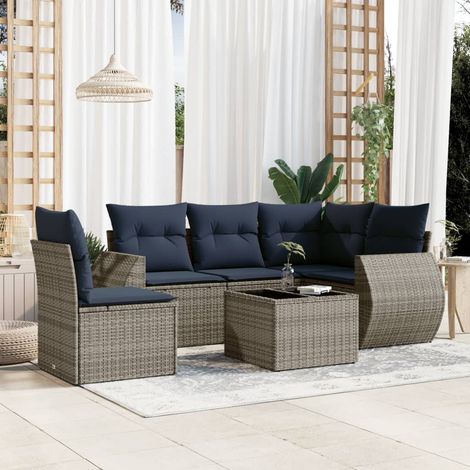 vidaXL Ensemble de canapé de jardin 6 pcs avec coussins gris résine tressée (1/5)
