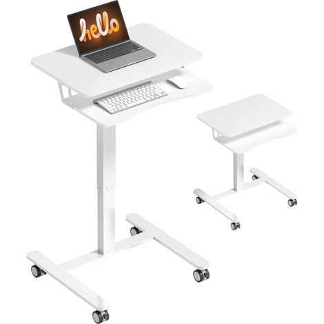 Table Ordinateur Portable à roulettes Bureau Debout 71-107cm Blanc (1/5)