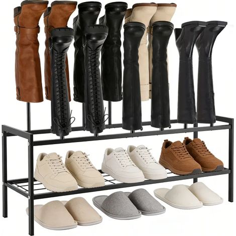 Porte-bottes 4 niveaux en acier – Range-bottes autoportant pour 6 paires, antirouille et protection de sol, 72 x 80 x 25 cm, entrée, couloir et garage (1/5)
