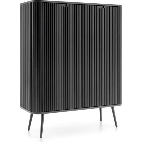 Highboard schwarz gerillt, Füße in schwarz, ZARA-160 (1/5)