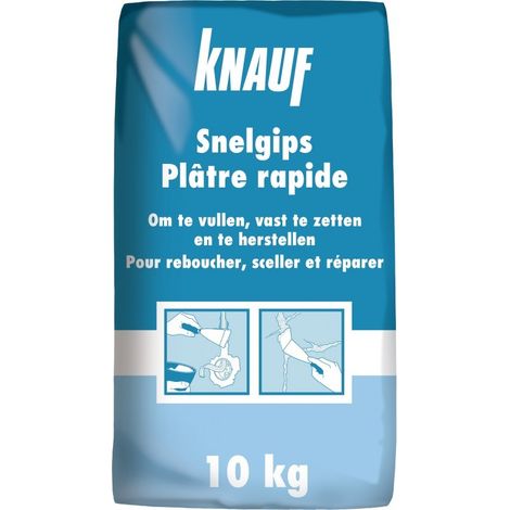 Knauf Plâtre à Prise Rapide pour Réparation, Rebouchage et Scellement Intérieur – Temps d’Utilisation 10 min – Sac de 10 kg
