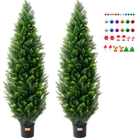 Arbre Topiaire Artificiel Cèdre, Lot de 2, 152,4 cm, avec Feuilles Supplémentaires et Pot, Feuilles Persistantes, Résistante aux UV, Ensemble Plante Artificielle pour Déco Intérieur Extérieur (1/5)