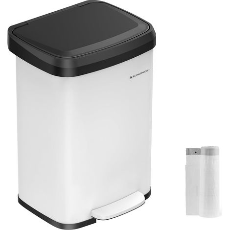 SONGMICS Poubelle de Cuisine, 50L, Poubelle à Pédale en Métal avec Couvercle, Grande et Haute, Blanc