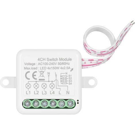 Module relais intelligent Zigbee 4 canaux avec interrupteur bidirectionnel pour la domotique, compatible avec Alexa Home. (1/5)