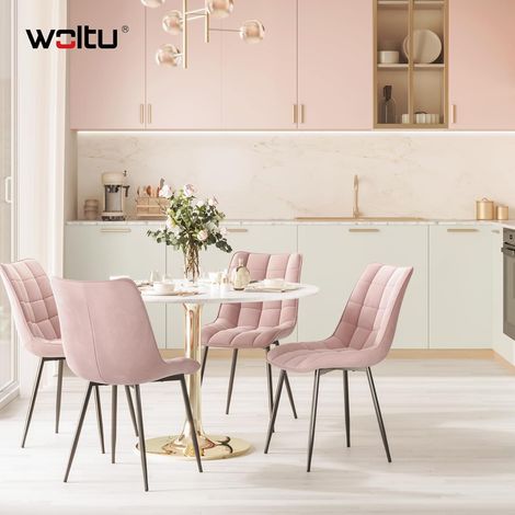 WOLTU dining chairs Set of 4 pcs Kitchen Counter chairs Lounge Leisure Velvet Pink