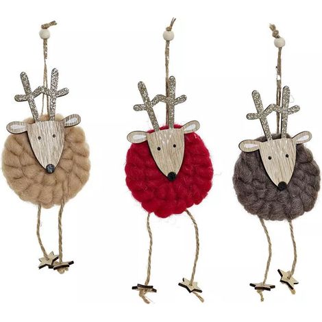 Decorazione di Natale - DKD Home Decor - Renna - 3 pezzi - Multicolore - Poliestere - Legno (1/5)