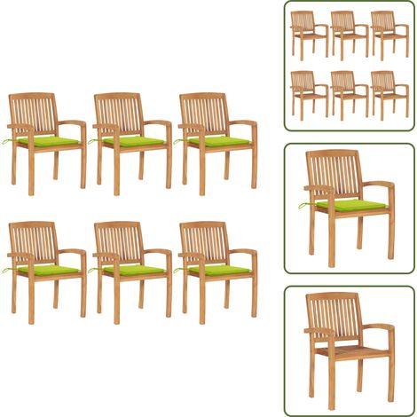 The Living Store Stapelbare Gartenstühle mit Kissen 6 Stk. Massivholz Teak - Teakholz (1/5)