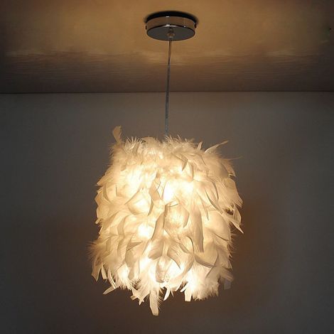 Lustre Suspension en Plume Ø 22cm Suspension Luminaire Blanche Lampe pour Chambre Salon (1/5)