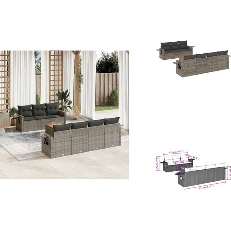 8-tlg. Garten-Sofagarnitur mit Kissen Grau Poly Rattan - Gartenmöbel Set - PE-Rattan Möbel - Outdoor Lounge - Esszimmergarnitur - Balkonmöbel (1/3)