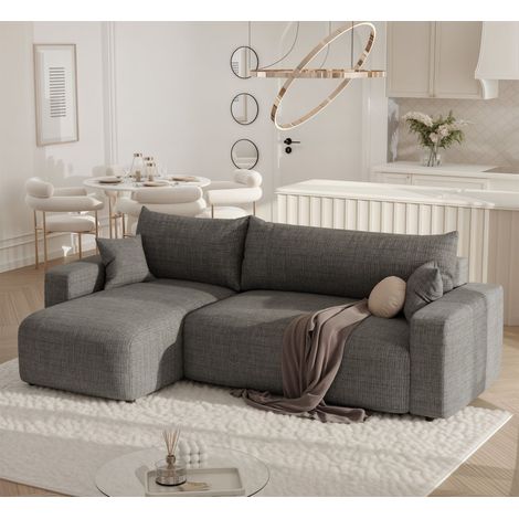 Ecksofa mit Schlaffunktion Sofa LUNA Stoff Baltimore Mausgrau Ottomane Links
