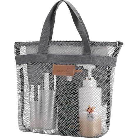 Sac de douche portable en filet avec fermeture éclair et 2 poches, séchage rapide, idéal pour les voyages, l'université, les résidences étudiantes, la salle de sport, le camping, la plage et la piscin