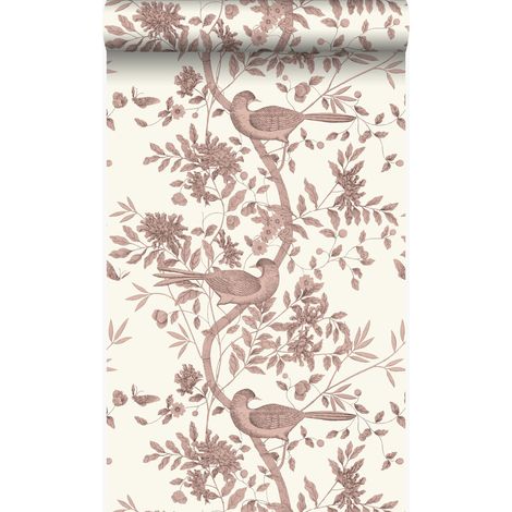 papier peint oiseaux blanc d'ivoire et brun cuivré brillant  - Origin Wallcoverings (1/5)