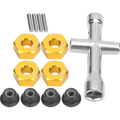 12-mm-Radsechskantnabenadapter, 6 mm dicke M4-Flanschmuttern, Kreuzschlüsselsatz für 1/10 RC-Cars (Gold) (1/5)