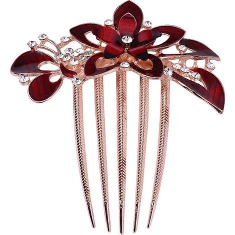 Floraler Brauthaarkamm, zartes Haaraccessoire, Haarschmuck für Hochzeitskleid und festliche Anlässe (rot) – 9,5 x 9 x 2 cm – Rot (1/3)