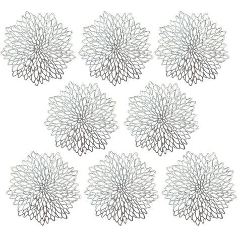 Sets de Table, PVC Lot de 8 Sets de Table Tapis de table Décor Lavables Tapis de Sous-verres Isolants Creux Résistants à la Chaleur Tapis de Table en PVC Résistant, Argenté (1/5)