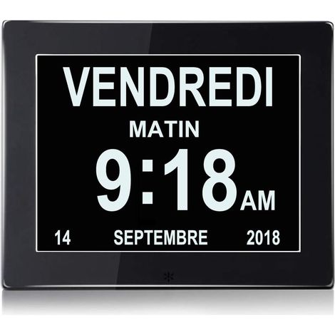 Union – Horloge numérique LCD calendrier – Grand écran 204x143mm – Résolution 1024x600 – Luminosité 300 lumens – Pour seniors et Alzheimer
