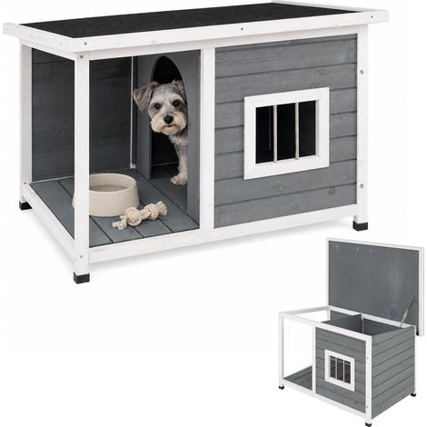 COSTWAY Cuccia per Cani e Gatti in Legno con Terrazza, 86 x 63 x 60 cm (1/5)