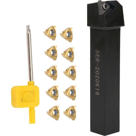 10 plaquettes de lame AG60 16ER SER2020K16 pour tour CNC, porte-outil, barre d'alésage + 1 clé (1/5)