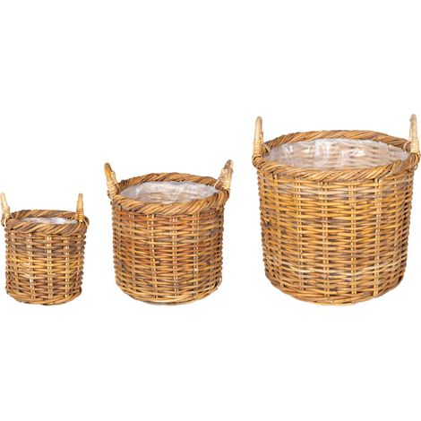 Cesto per Piante GENDT 3 pz Marrone Naturale Rattan Kubu vidaXL (1/5)