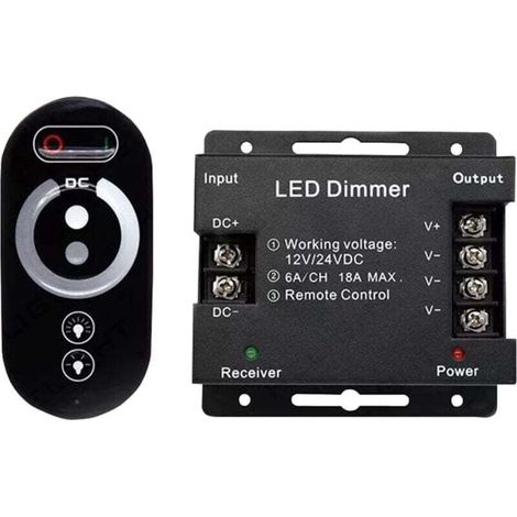 Variateur tactile sans fil LED 12 V - 12 V CC avec télécommande pour toutes les lampes LED à intensité variable CC - Variateur tactile sans fil 18 A