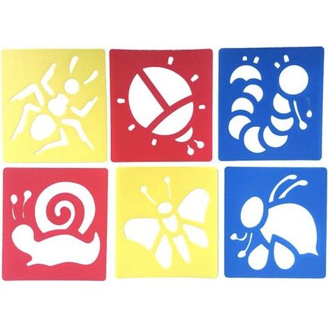 Lot de 6 pochoirs de dessin pour enfant - Motifs insectes - Fourmi, coccinelle, ver, escargot, papillon, scarabée - Cadeau Saint Nicolas - Loisir créatif (1/5)