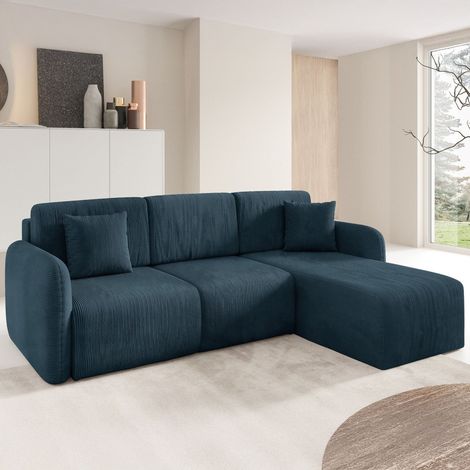 Sofá Cama con Chaise Longue Ranco, Almacenamiento, Reversible, Reclinable, 245x185 cm azul (1/5)