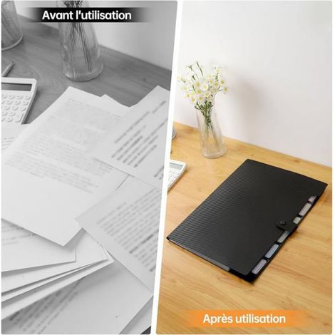 Trieur A4 7 compartiments avec étiquette, portevue bouton rabattable protection 1 pièce noir DOSSIER SUSPENDU (1/5)