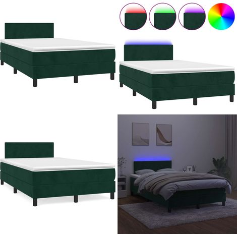 Sommier à lattes de lit avec matelas LED vert foncé 120x190 cm - Lit Plateforme - Lit Design - Lit Velours - Lit Avec Éclairage Led - Lit Double - Home & Living (1/5)