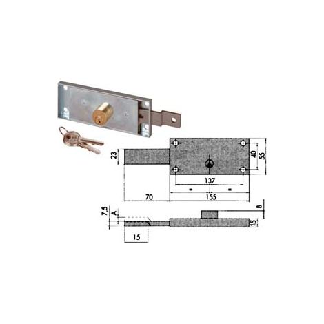 SERRATURA SERRANDA LATERALE CILINDRO FISSO TONDO 41525  DX mm.155x15x55h. (41525781)    CISA