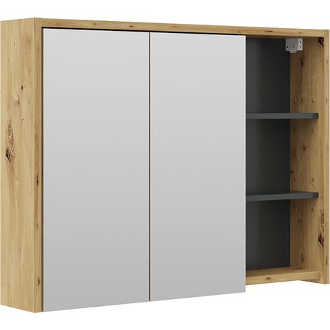Specchio contenitore bagno Viola, Rovere/antracite, 100 x 75 cm, Vicco