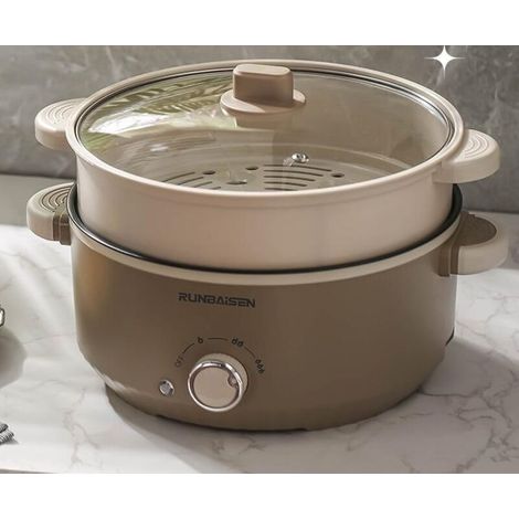 2.5L Multifunctional Rice Cooker with Steamer, Food Grade Non-Stick Coating, Dark Brown, European Standard