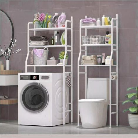 Scaffale Bagno Sopra Lavatrice 152x68x25 3 Ripiani Mobile Bianco Salvaspazio Wc (1/5)