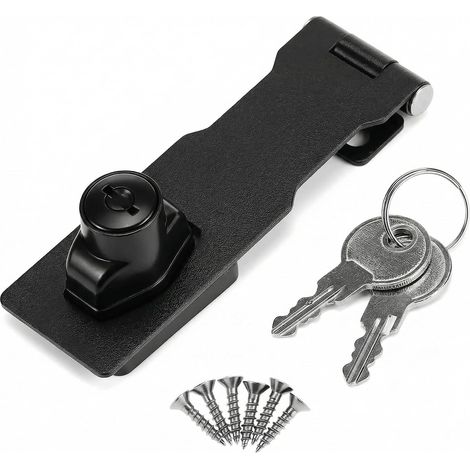 Moraillon de Verrouillage, Cadenas Moraillon avec Clés et Vis pour porte, hangar, porte de garage, 4" / 10cm, Noir (1/3)