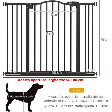 Barrière rétractable pour chien, avec 4 vis de réglage, en métal et plastique, 74-100cm x 78cm, noire. (1/5)