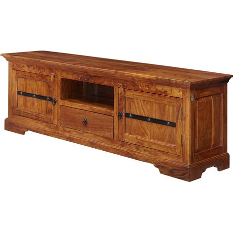 Massivmoebel24 – Meuble TV acacia laqué miel 170x40 – Style OXFORD inspiré des prairies africaines – Artisanat unique pour intérieur chaleureux