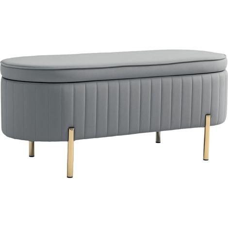 Banc de rangement de bout de lit en velours avec housse, pieds en métal, capacité 72 L, 108 x 44 x 43,5 cm, gris