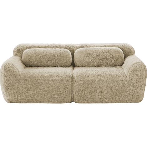 Divano 2 posti in tessuto peluche, design modulare senza telaio, con cuscini, grigio tortora chiaro (1/5)