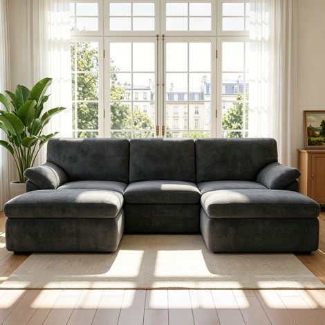 Modular 5 Seater Convertible Velvet Sectional Sofa L Shape Grey (1/5)