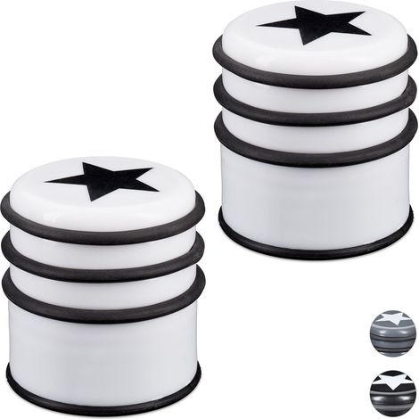 Set of 2 Relaxdays Floor Doorstoppers, Bumper for Windows & Heavy Doors, Large, With Star Logo, 8 cm Tall, White