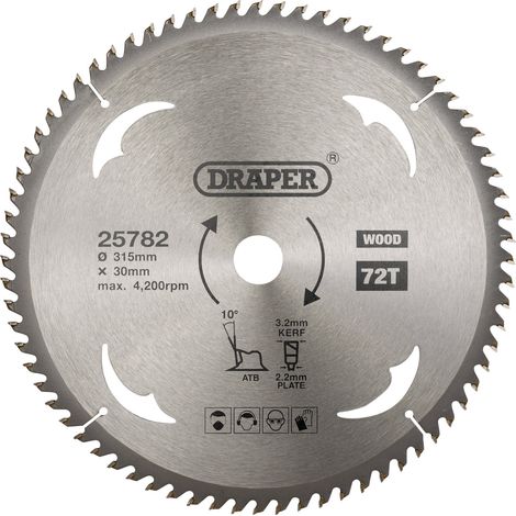 Draper TCT Circular Saw Blade for Wood – 315mm Diameter, 30mm Arbor, 72 Teeth, Model 25782 (1/5)