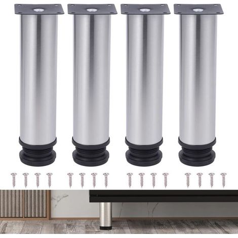 4PCS Pieds de meubles réglables en acier inoxydable, argent, 18 cm, pieds de table en métal, pieds de meubles(18cm Hauteur,Argenté) (1/5)