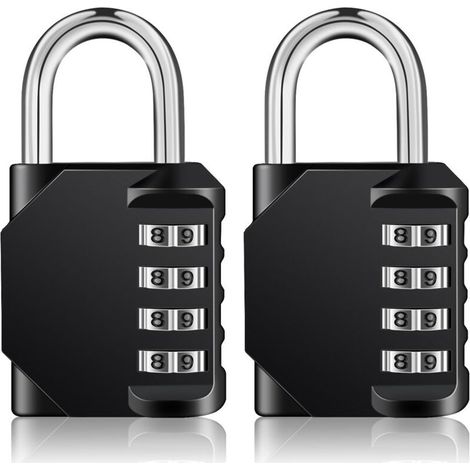 Cadenas Code 4 Chiffres, Cadenas Casier Pour Vestiaire Sport, Scolaire, College, Cadenas a Code Pour Casier, Abri de Jardin (2 Pièces, Noir)-DOU