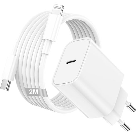 Chargeur iPhone Rapide et Cable Lightning USBC, 30W Chargeur Rapide USB C avec Cable USB C vers Lightning 2m,Adaptateur Secteur Prise USB c PD pour Apple iPhone 14/13/12/11 Pro Max/SE/X/8 Plus/7,iPad (1/5)