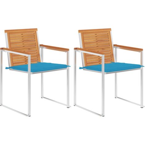 Lot de 2 Chaises de jardin avec coussins  Siège de Terrasse  Fauteuil de jardin Acacia solide et acier DHNET6197604 (1/5)