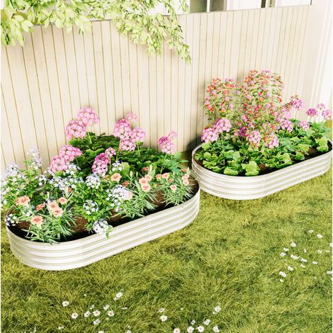 Lot de 2 bacs potagers surélevés en acier galvanisé 243,8 x 122 x 30,5 cm argenté (1/5)