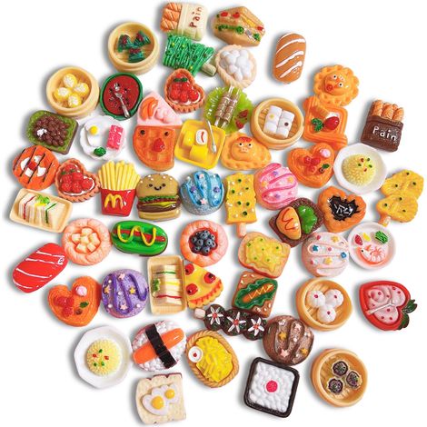Ensemble de 40 à 50 pièces mini-aliments, jouets en résine pour maison de poupée, accessoires de cuisine pour enfants
