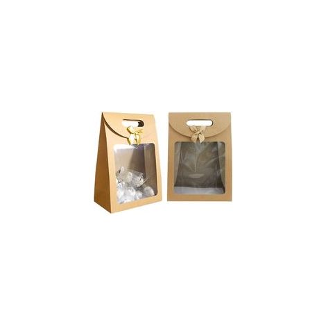 Geschenktüten, Geschenkboxen aus Kraftpapier, Geschenktüten mit Henkeln, Geschenktüten mit Sichtfenster, Geschenkpapier für Hochzeiten (20 Stück pro Packung, kleine Größe 16 x 12 x 6) - Crezuo (1/5)