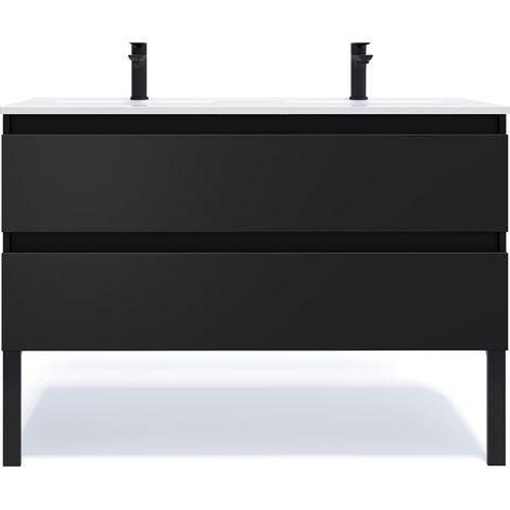 Meuble de salle de bain suspendu double vasque intégrée 120cm 2 tiroirs Noir - Hudson (1/5)