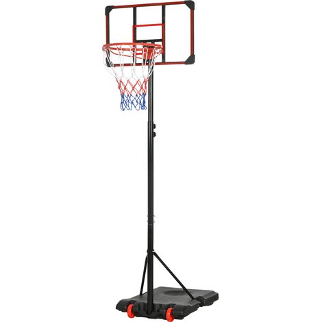 Height Adjustable Basketball Hoop Stwith Firm Backboard Weighted Base, Portable on Wheels, Red (1/5)